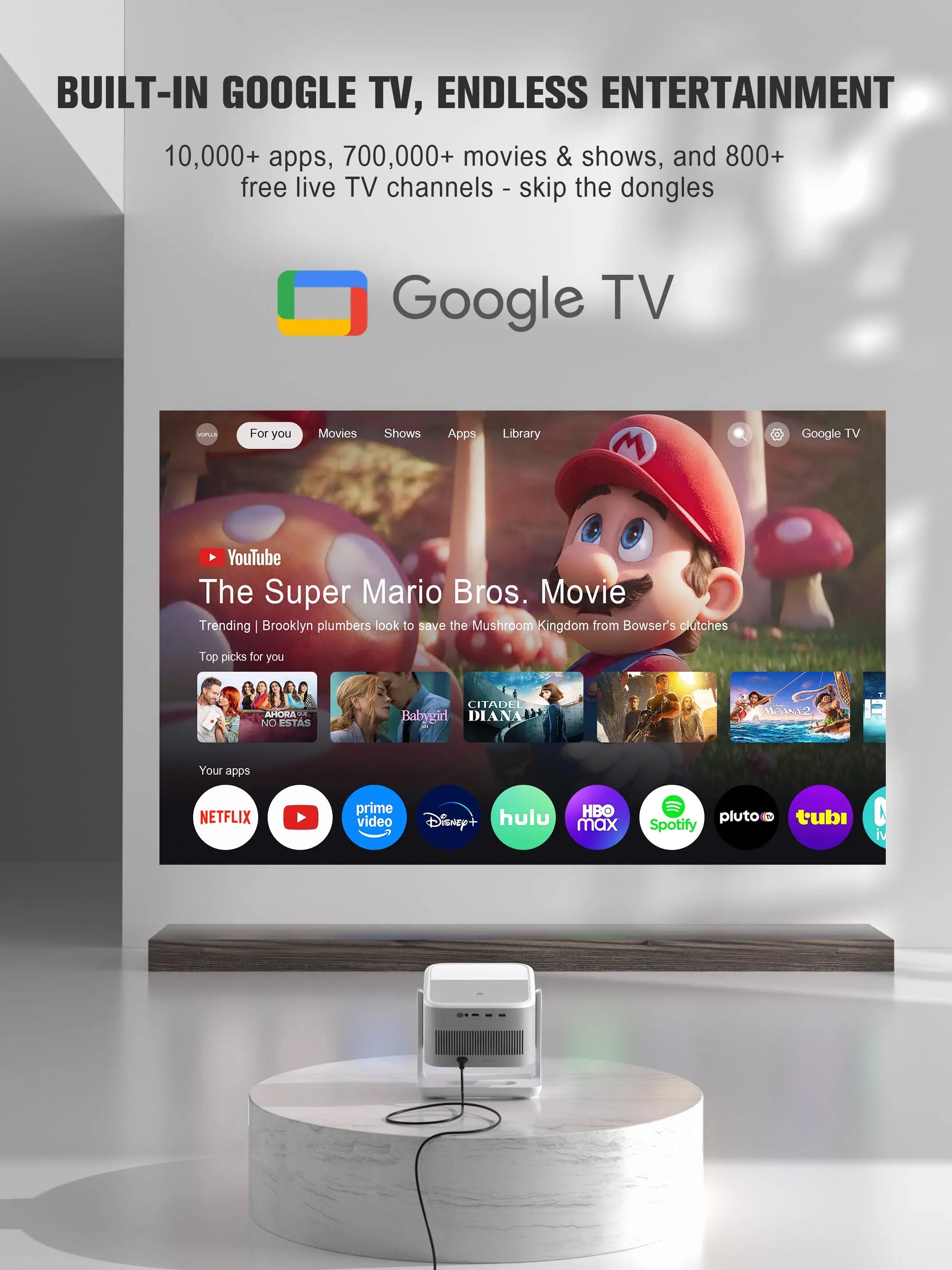 Voplls G3 Projector | 1080P Full HD, Google TV, Wi-Fi, Dolby Audio