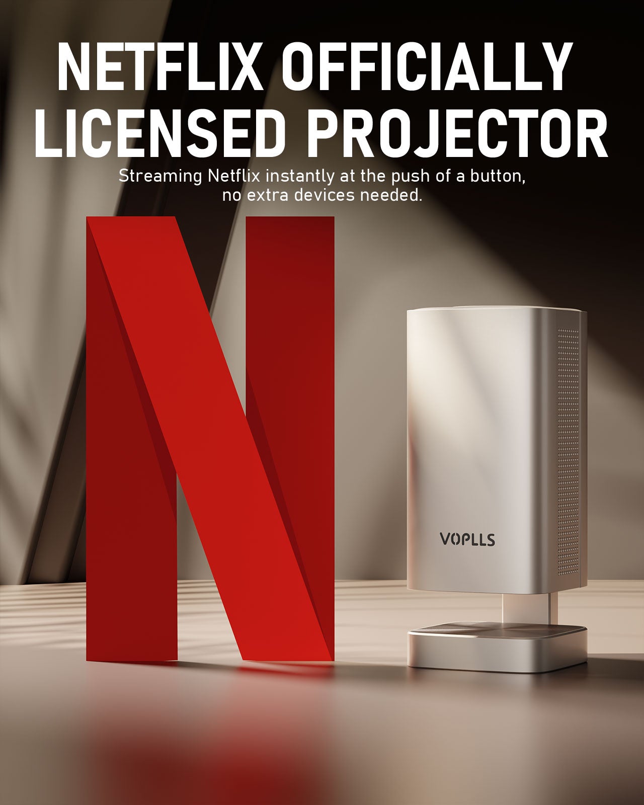 [Netflix Officially & 3D Dolby Audio] Smart Mini Portable Projector 4K with TOF Auto Focus & Keystone,1000 ANSI Projector for Bedroom,VOPLLS Full HD 1080P WiFi Bluetooth Home Movie Outdoor Projectors